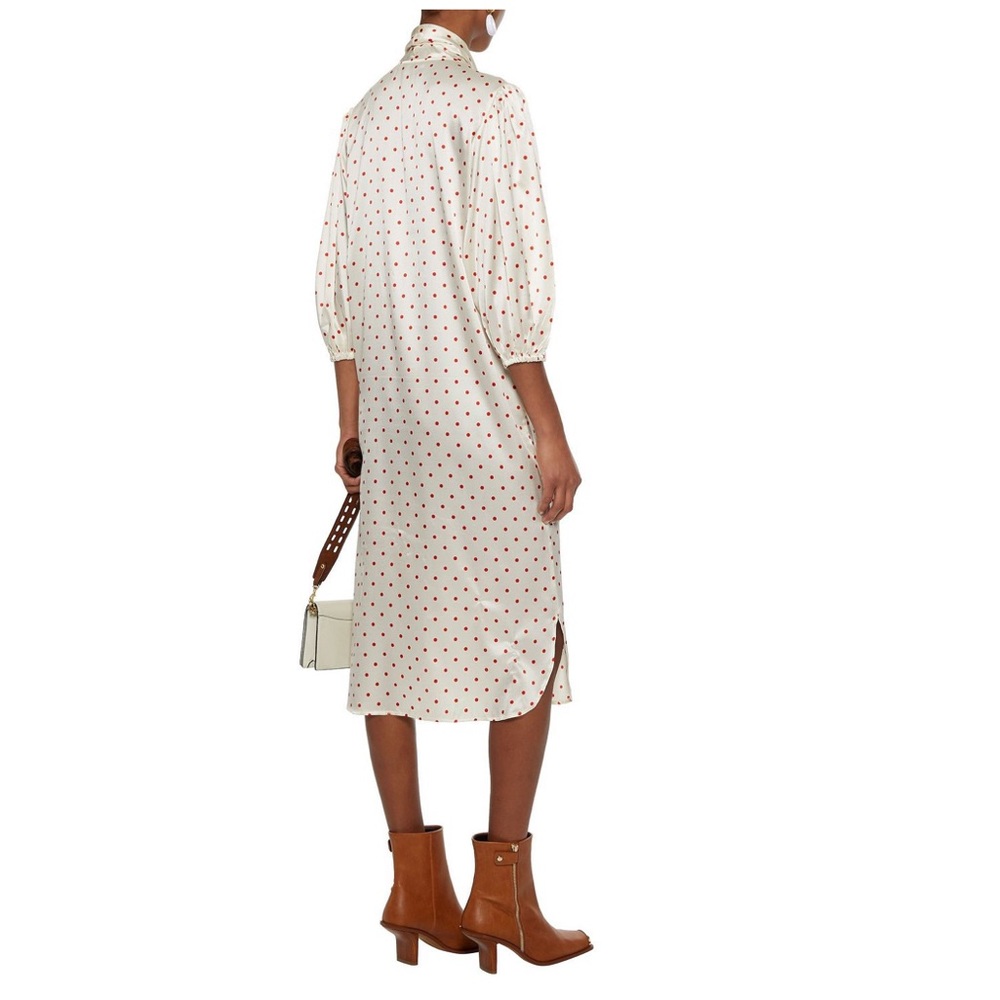 NWT Ganni Pussy-bow polkadot Stretch Silk dress 10 - Picture 3 of 12